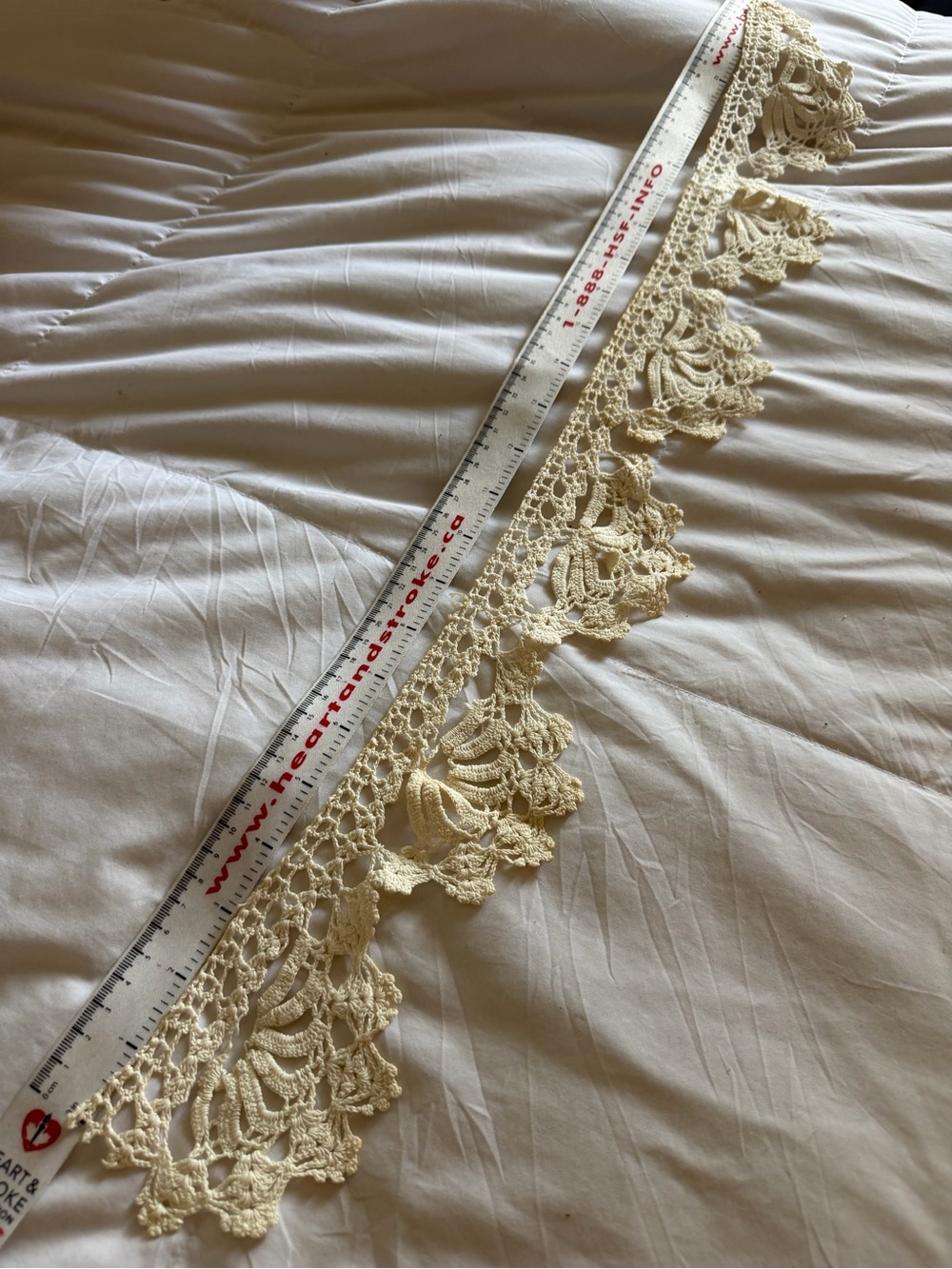 Antique Cream Crochet Lace Trim Piece for Bedding and Home Sewing 25”